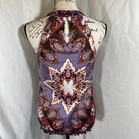 Takara Key Hole Back Beaded Collar Paisley Halter Top Sz S - Picture 3 of 8